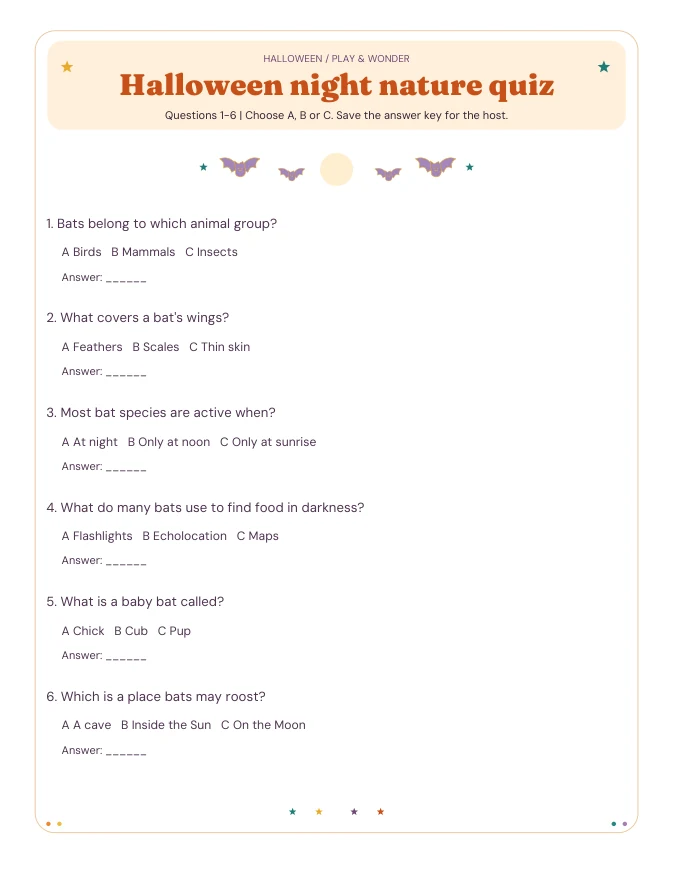 Actual PDF page from Halloween Night Nature Trivia