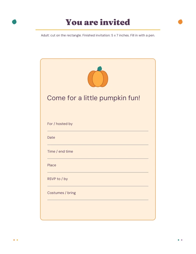 Actual PDF page from Pumpkin Party Invitations