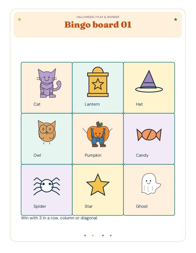 Actual Halloween picture bingo page